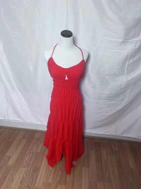 Monteau ORANGE  Spaghetti-Strap Tiered Maxi Dress
